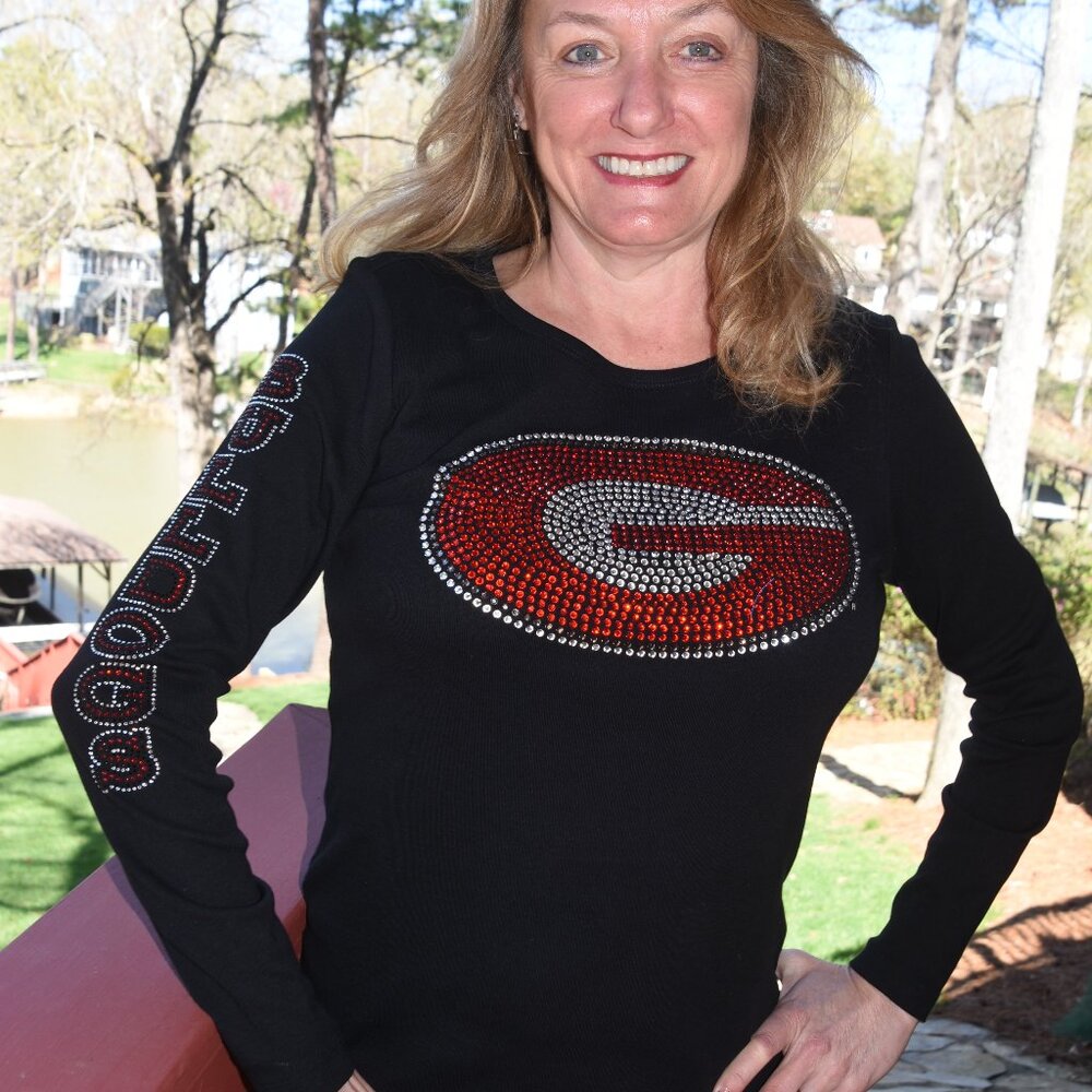 Georgia Bulldogs  long sleeve rhinestone bling shirt XS, S, M, L,XL,XXL,1…